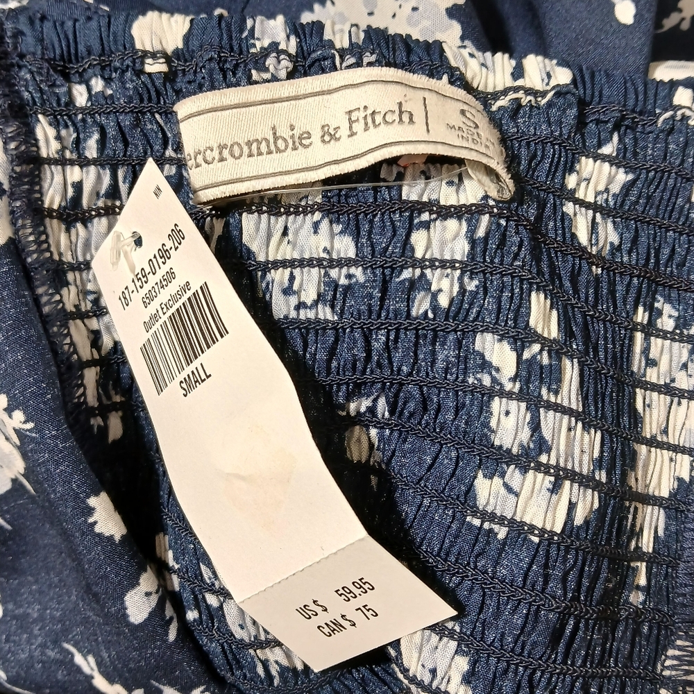 $13 Abercrombie & Fitch Midi Dress Smocked Navy White Floral Spring NWT - Picture 7 of 10